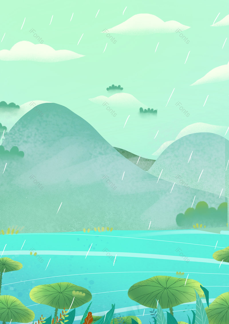 简约夏日小清新荷花雨后山水背景,插画/手绘图,插画/手绘图库,插画/手绘图下载,插画/手绘